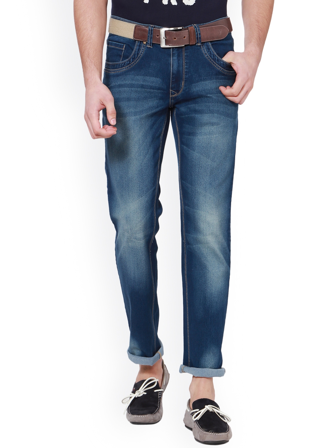 Buy People Men Blue Slim Fit Mid Rise Clean Look Stretchable Jeans ...