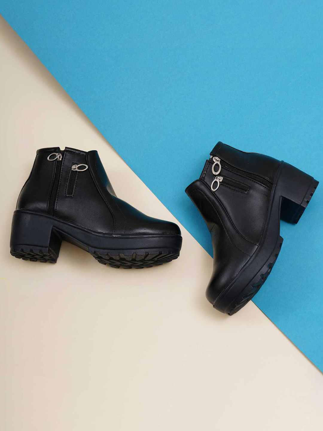 rubber block heel boots