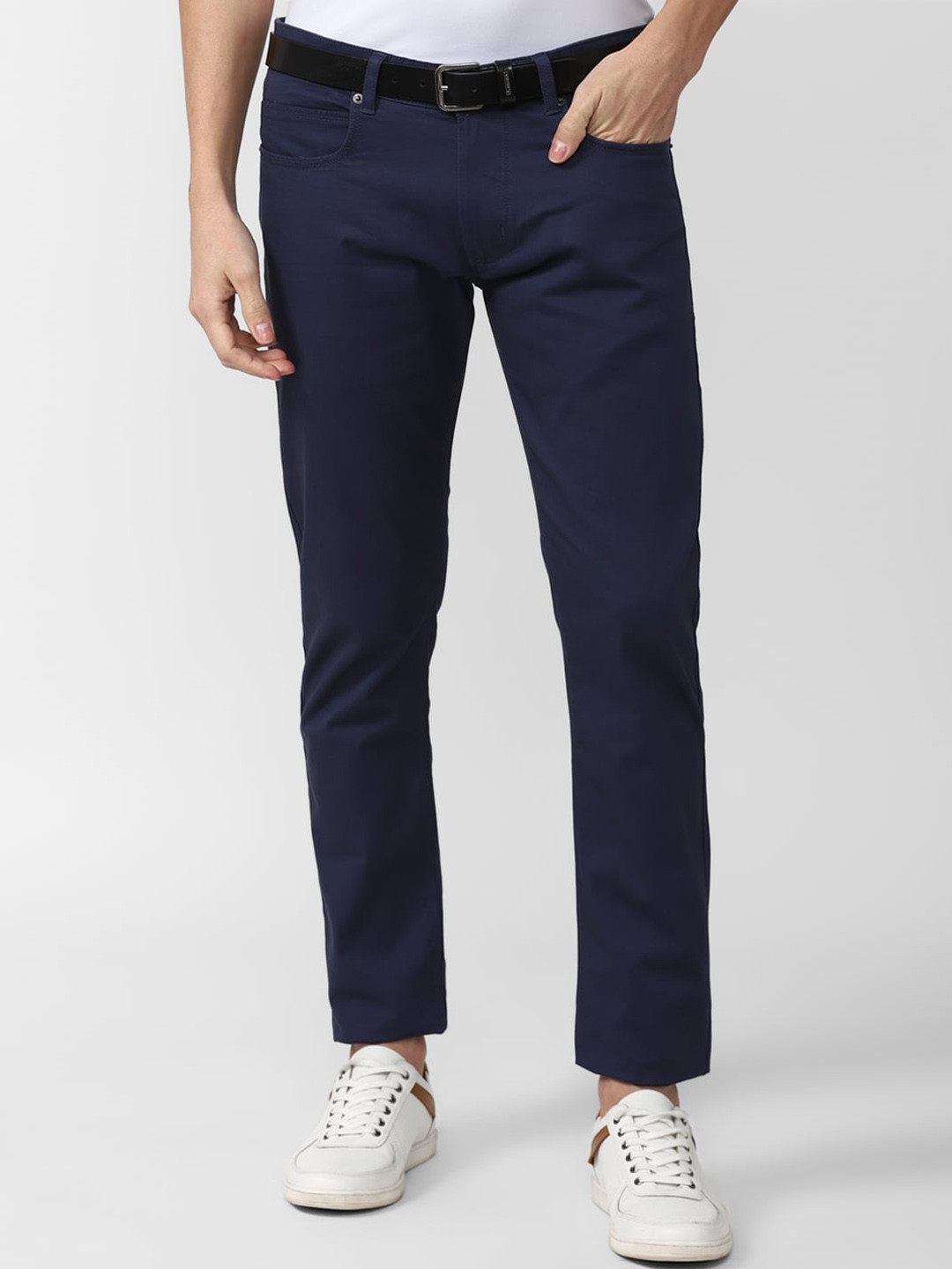 Buy Peter England Casuals Men Navy Blue Slim Fit Cotton Chinos Trousers