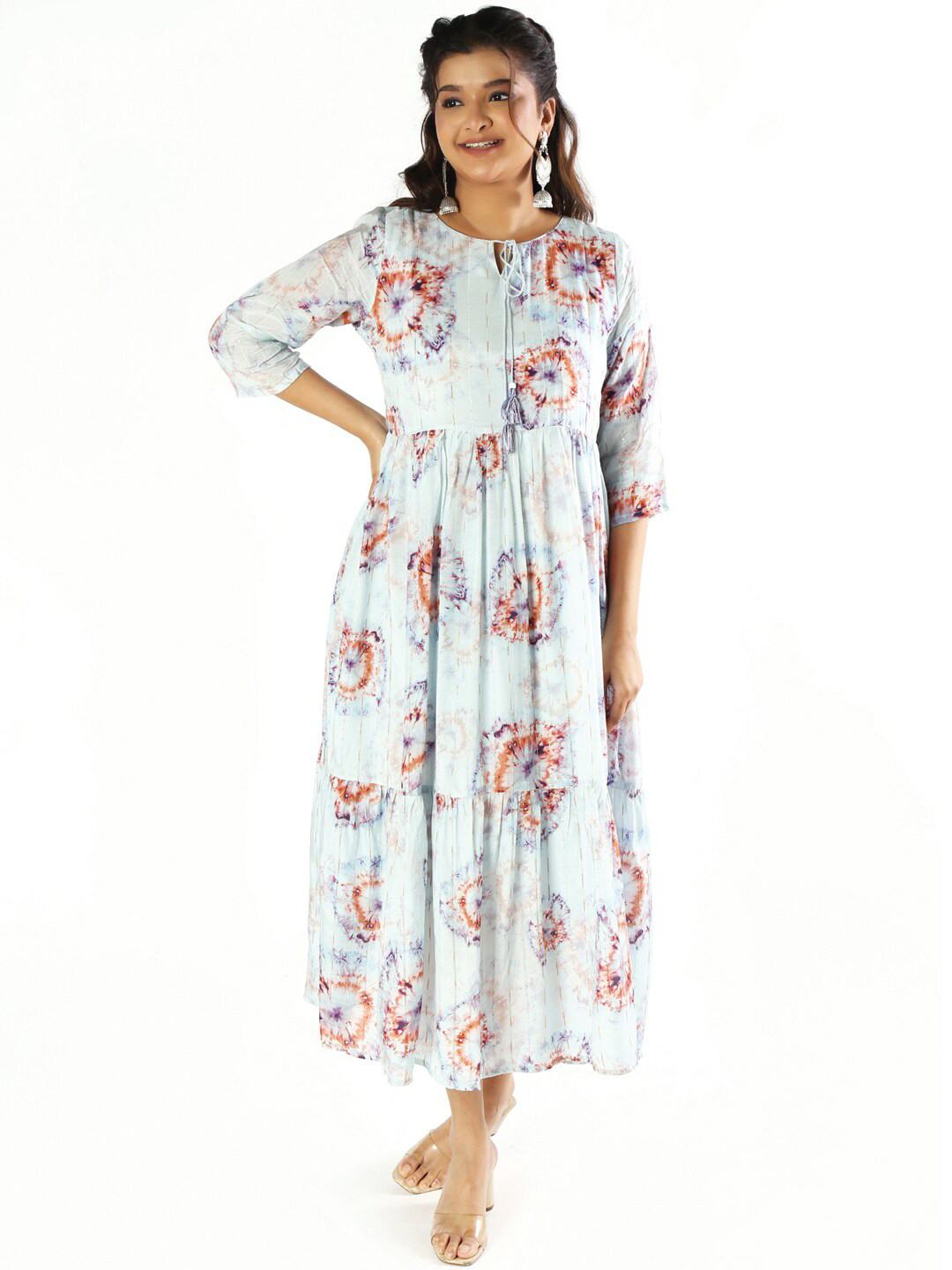 Ethnic Motifs Tie-Up Neck Maxi Dress
