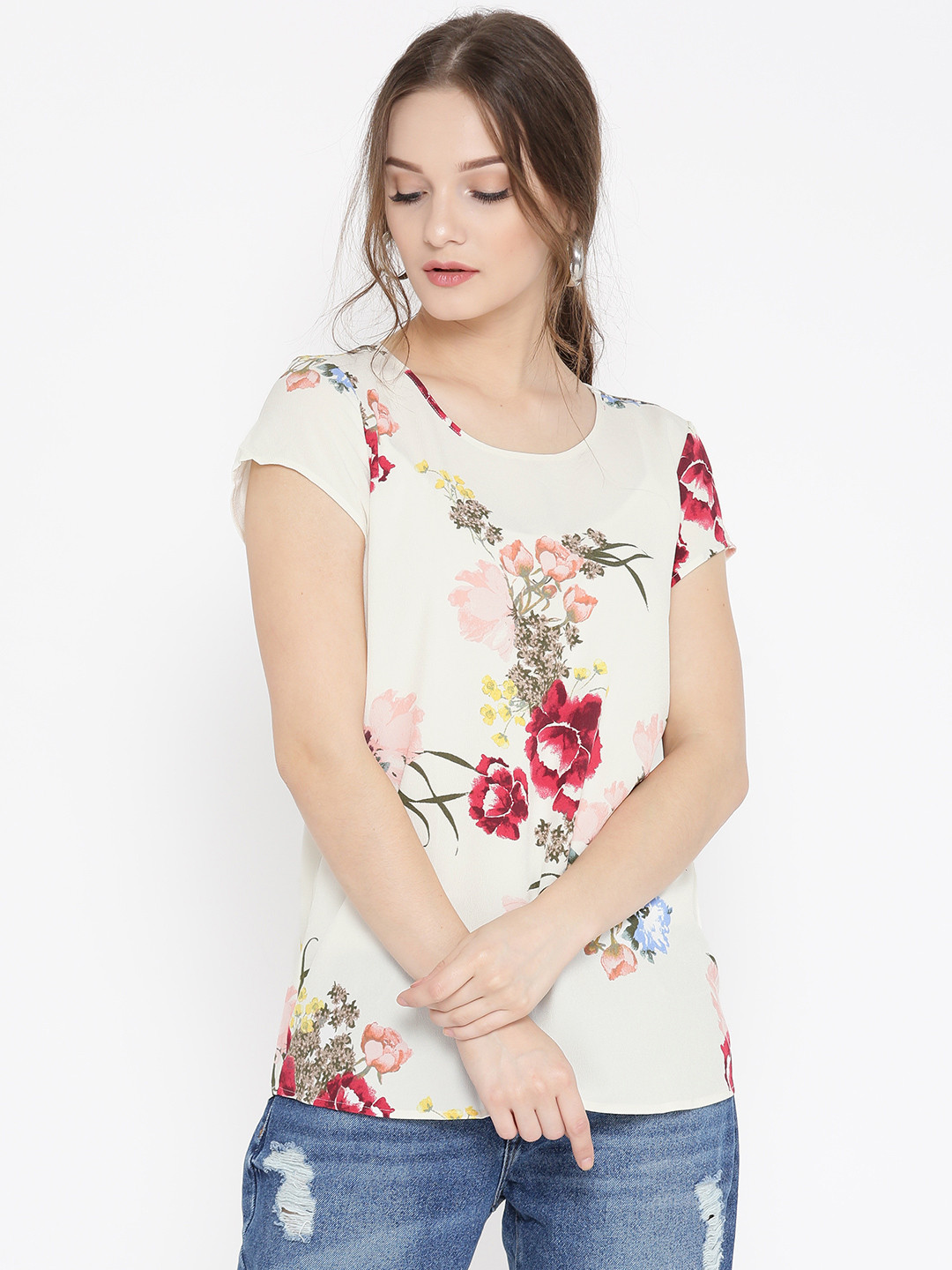 Buy Vero Moda Women Off White Floral Print Top Tops for Women 2102915