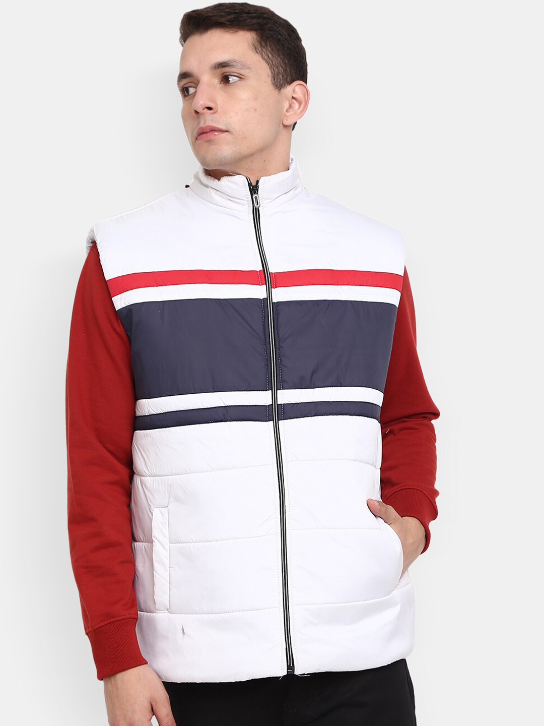 Buy V Mart Men White Striped Lightweight Bomber Jacket Jackets for