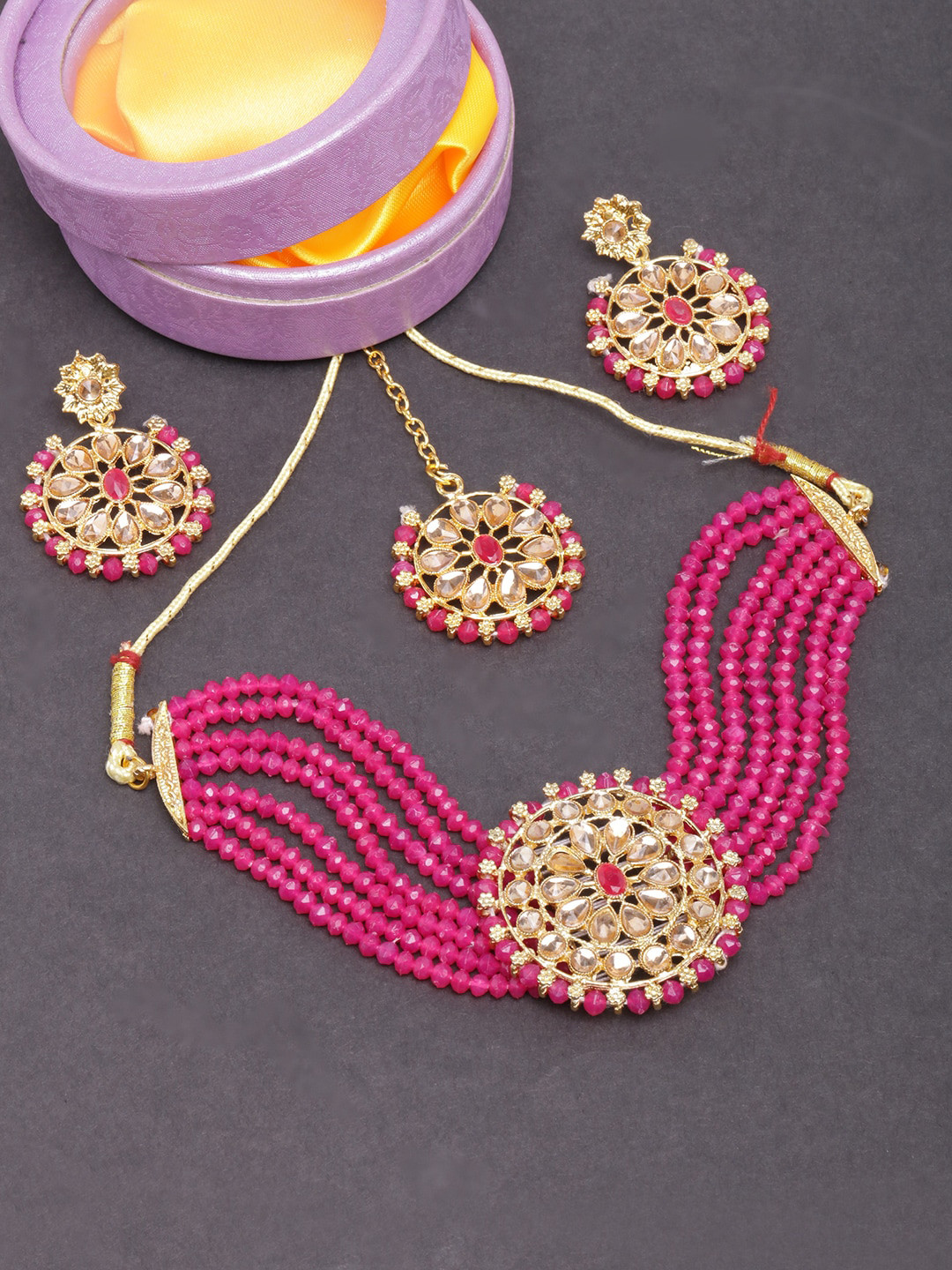 Buy DIVA WALK Gold Plated Artificial Stones Studded Jewellery Set
