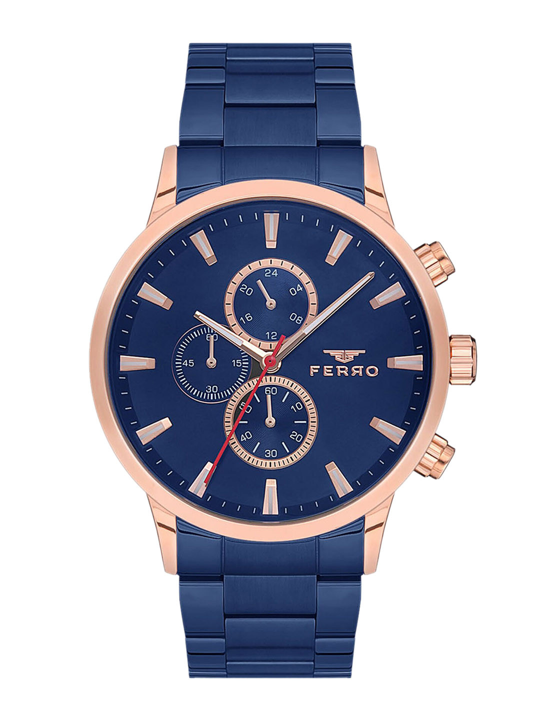 Buy Ferro Men Brass Dial & Blue Bracelet Style Straps Analogue
