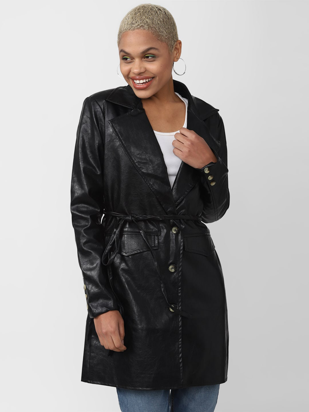 Buy FOREVER 21 Women Longline Leather Jacket Jackets for Women