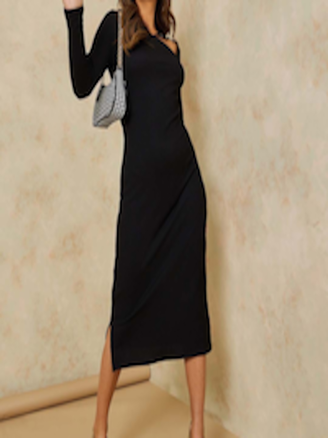 Buy Styli Asymmetric Neck Knitted Bodycon Midi Dress - Dresses for ...