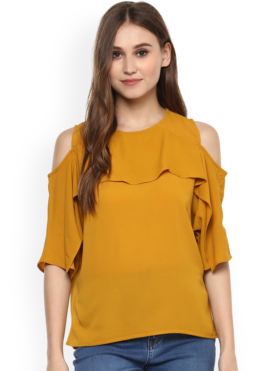 Buy Harpa Women Mustard Yellow Solid Top Tops for Women 2103848 Myntra