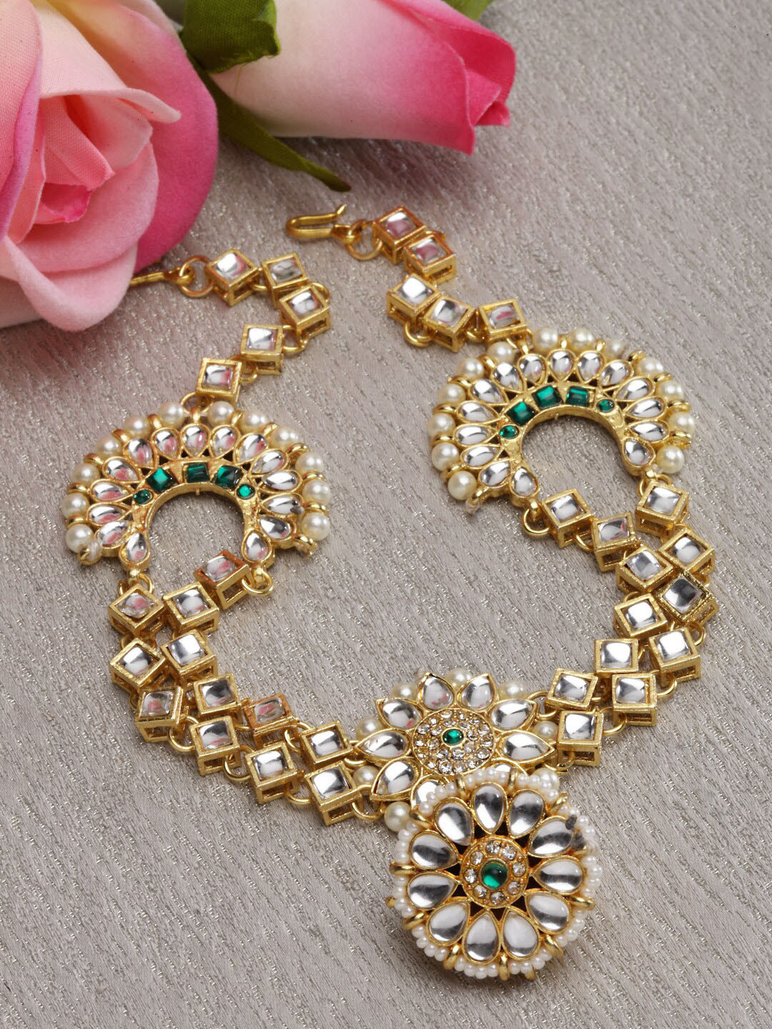 Buy Sanjog Gold Plated Kundan & Bead Studded Matha Patti Head