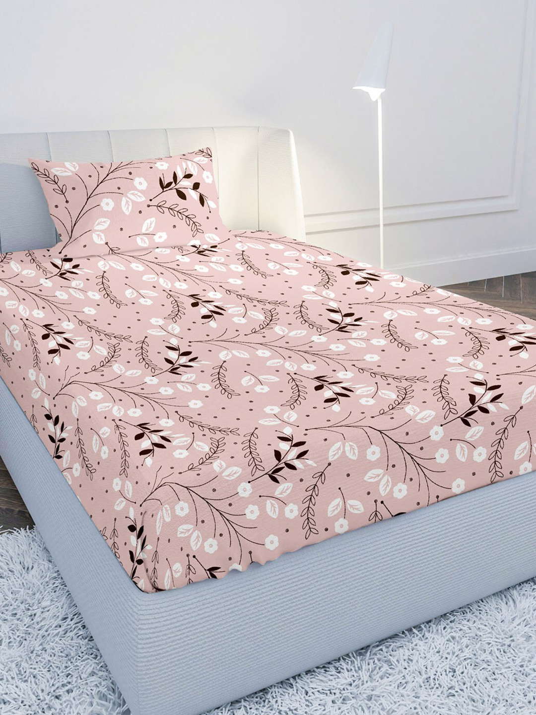 Buy MAYFAIR HOMES LONDON Pink & White Floral 104 TC Single Bedsheet