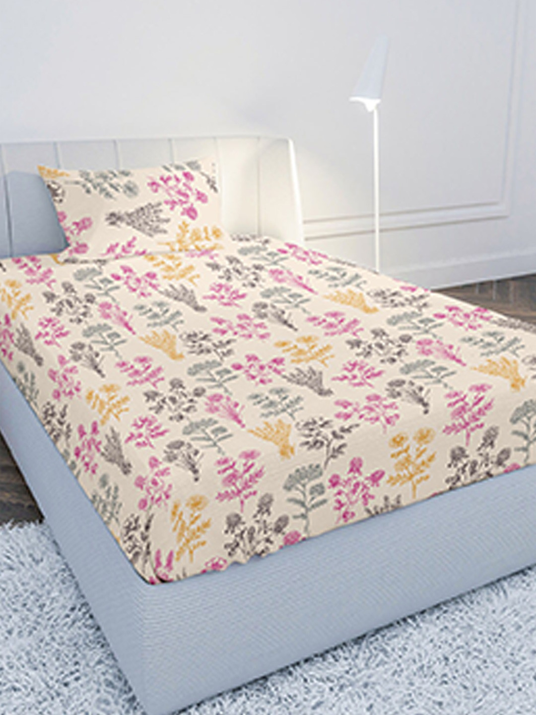 Buy MAYFAIR HOMES LONDON Peach Coloured & Mustard Floral 104 TC Single