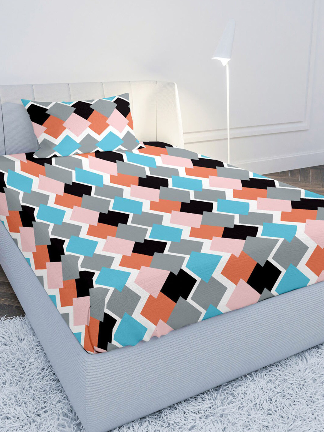 Buy MAYFAIR HOMES LONDON Grey & Black Geometric 144 TC Single Bedsheet