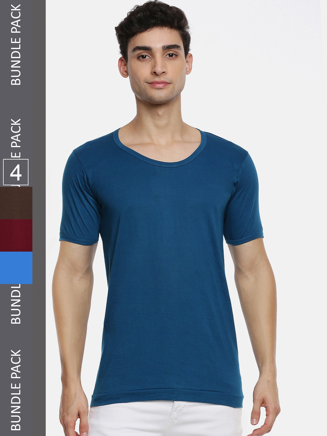 Buy Ramraj Pack Of 4 Men White Round Neck Half Sleeve Cotton Innerwear ...