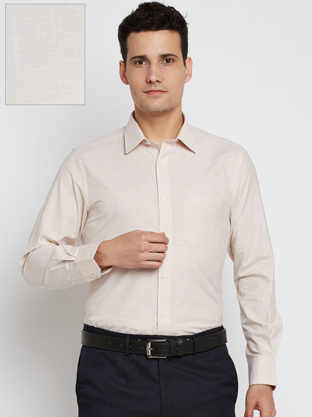 Buy Peter England Men Beige Nuvo Regular Fit Solid Formal Shirt