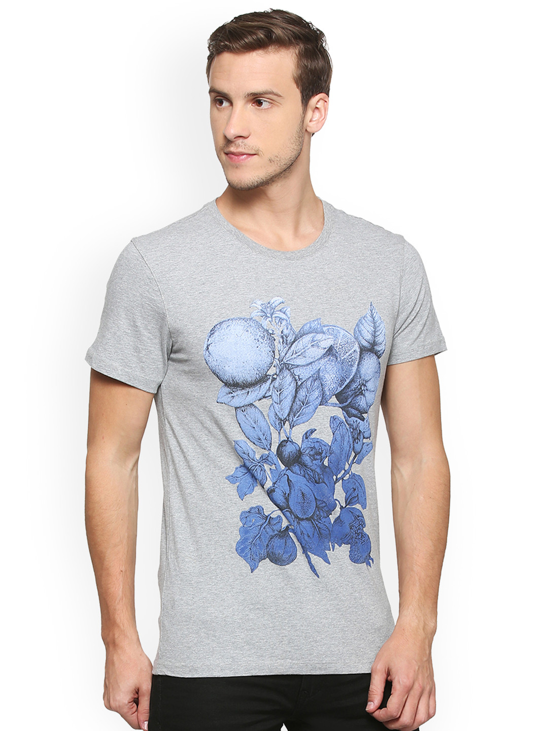 Buy Peter England Casuals Men Grey Printed Round Neck T Shirt Tshirts