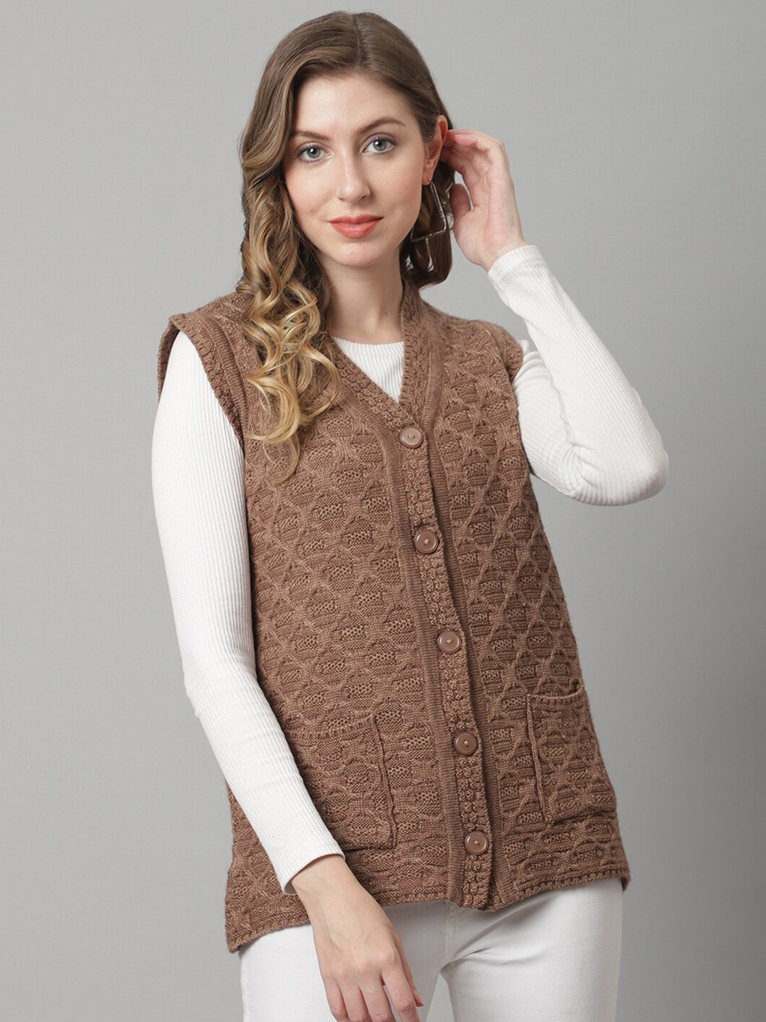 Buy PERFECT LINE Women Brown Cardigan Sweaters for Women 21045190