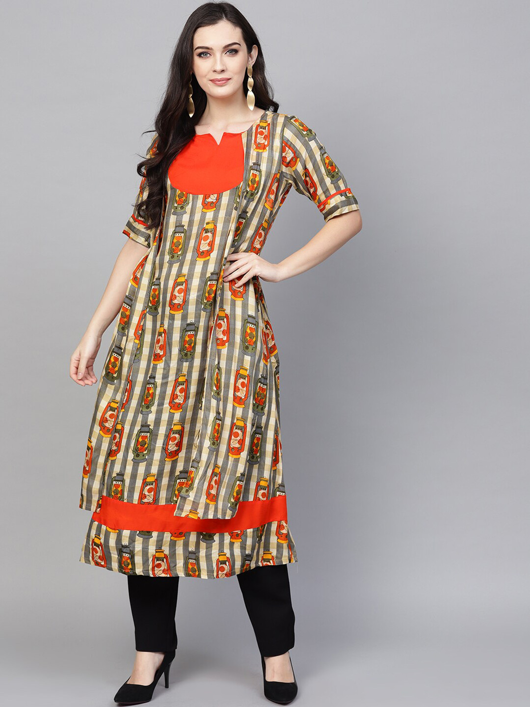 Buy Ives Checked Printed Patchwork Kurta Kurtas for Women 21046700