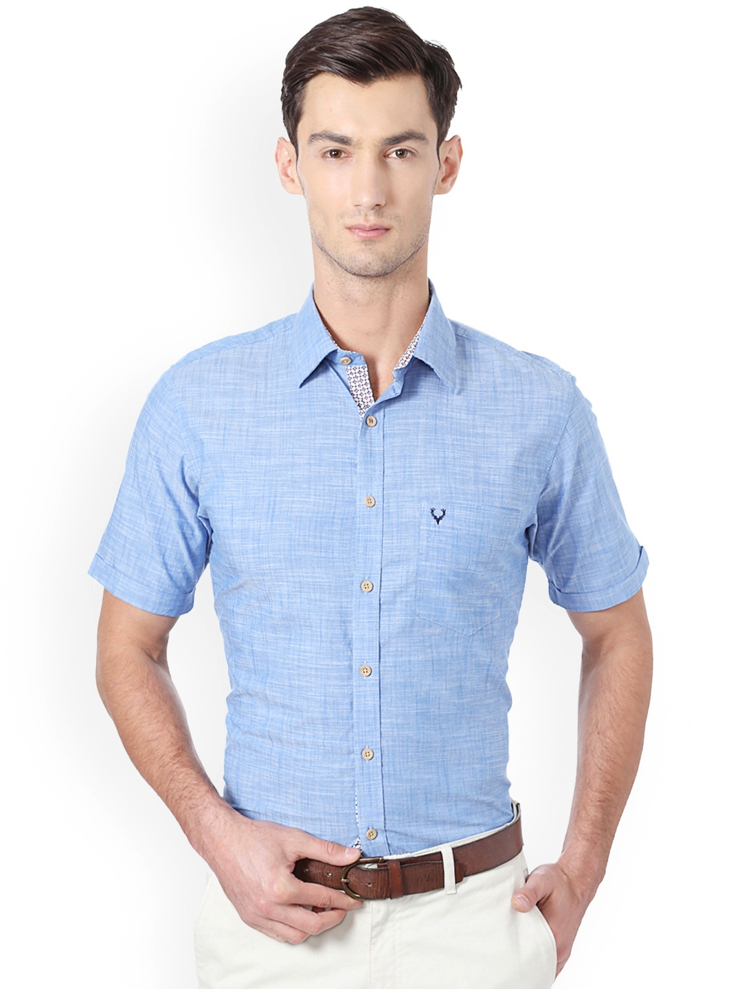 Buy Allen Solly Men Blue Slim Fit Solid Semiformal Shirt - Shirts for ...