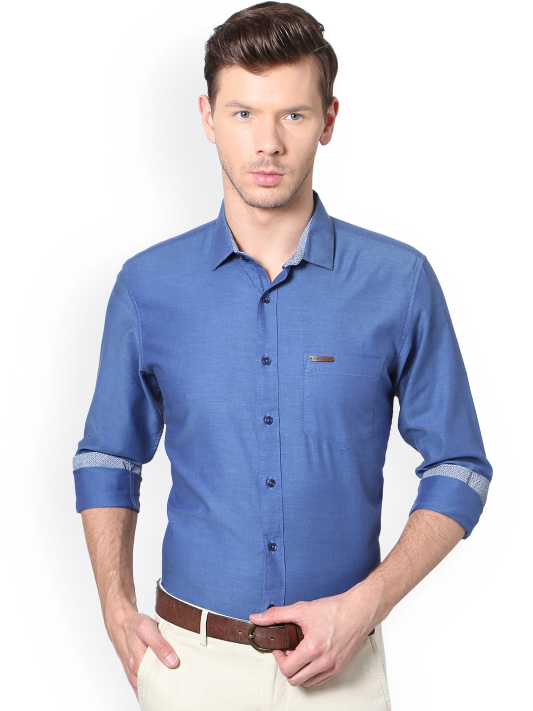 Buy Allen Solly Men Blue Slim Fit Solid Casual Shirt - Shirts for Men ...