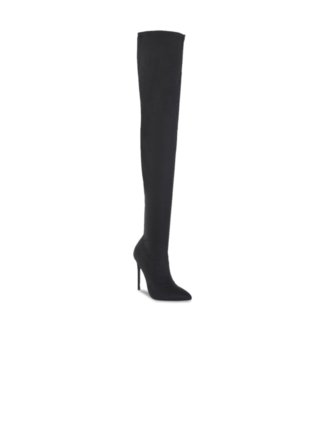 truffle collection thigh high heeled boots in black