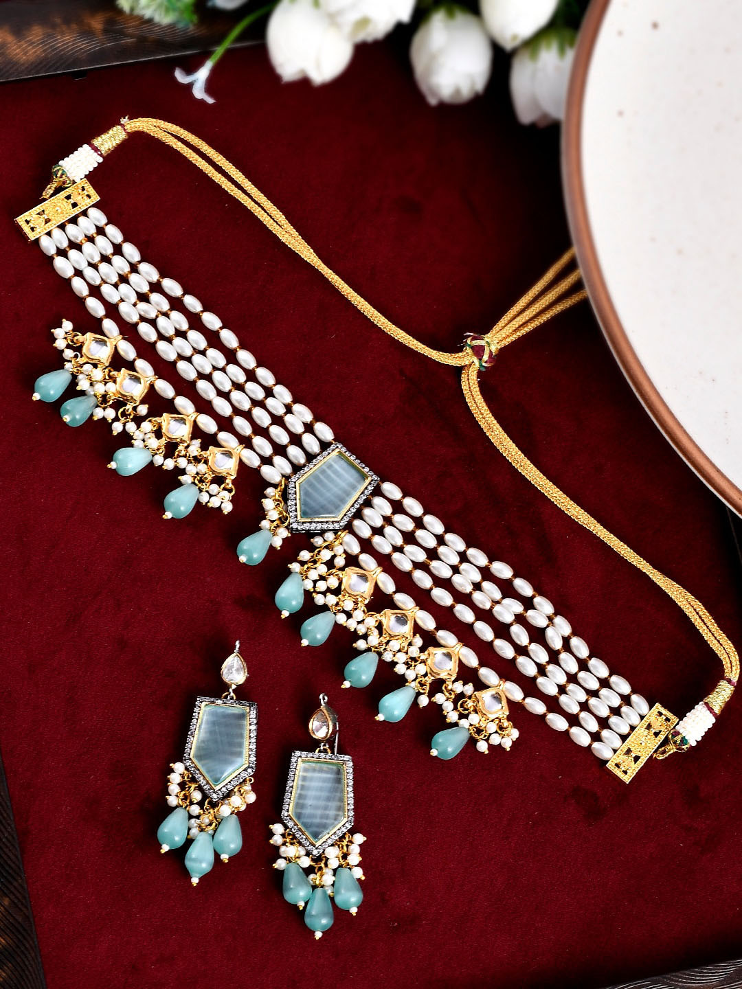 Buy DASTOOR Gold Plated Artificial Stones & Beads Studded Brass