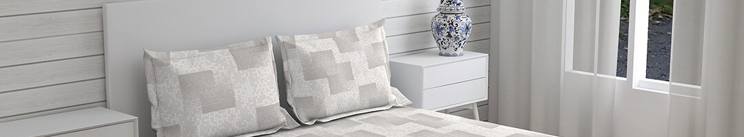 Buy Boutique Living India Grey Geometric 212 TC Cotton Queen Bedsheet ...