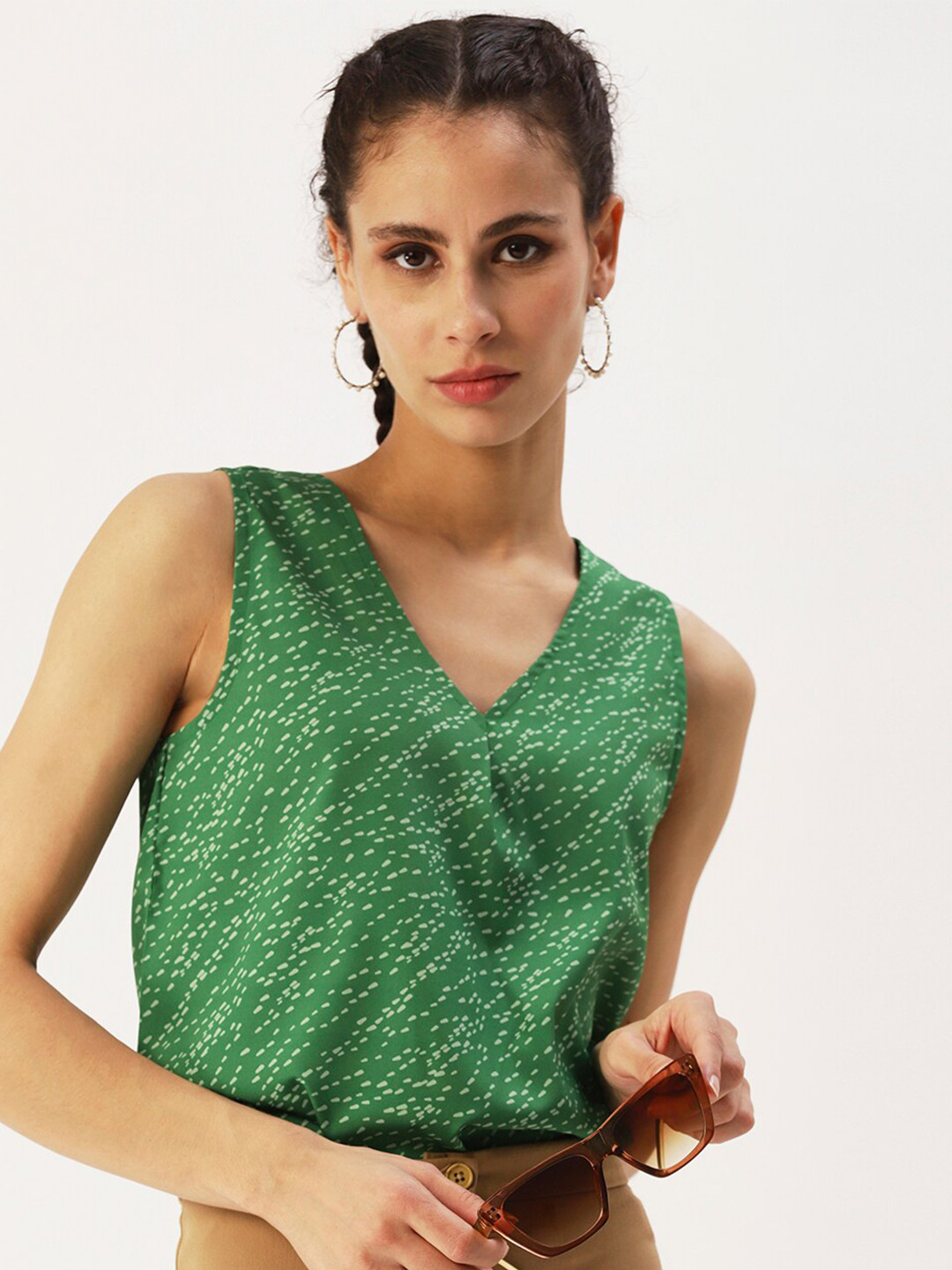 Green Crepe Printed Top