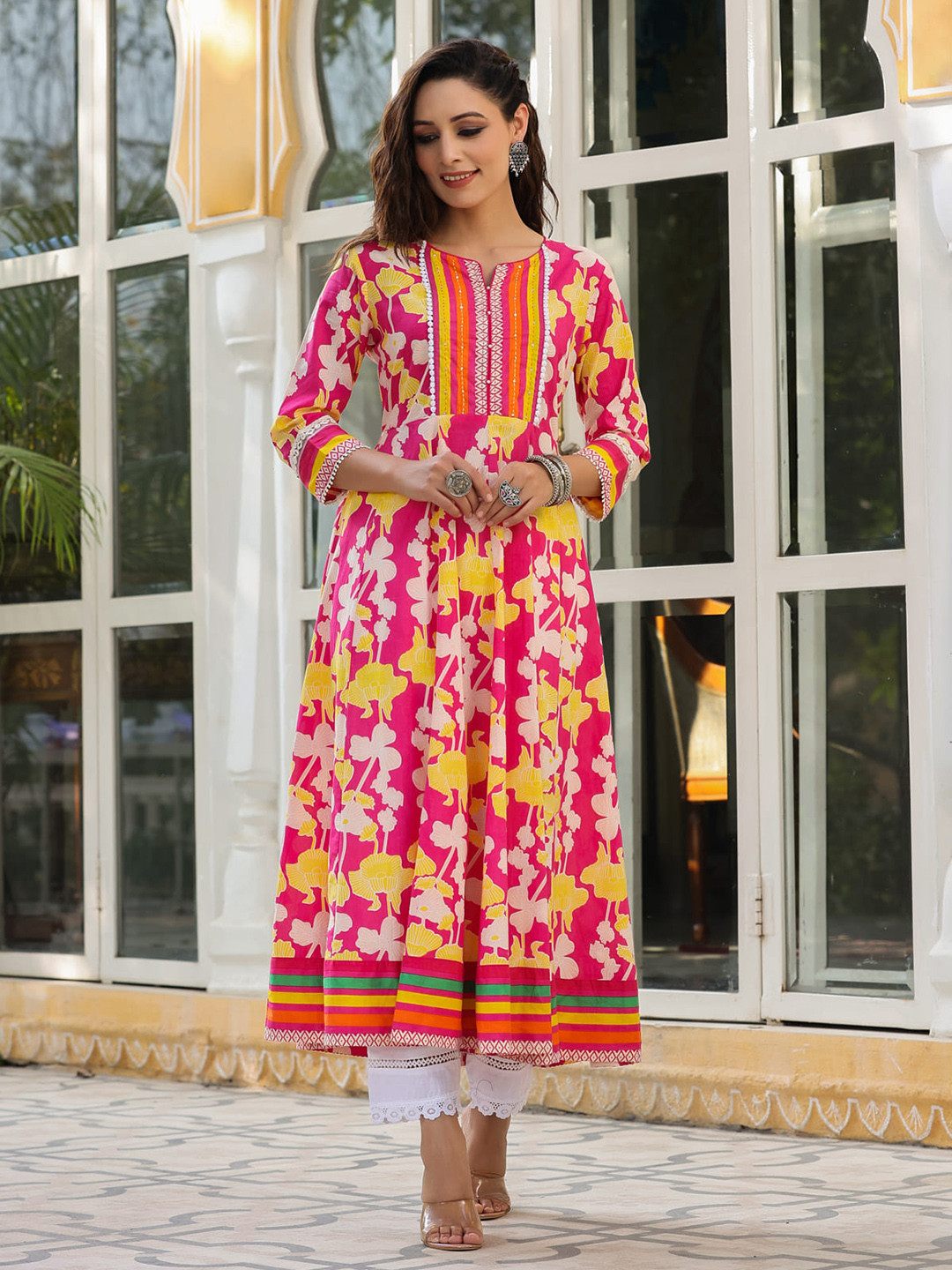 Buy Rain & Rainbow Floral Printed A Line Pure Cotton Kurta Kurtas for