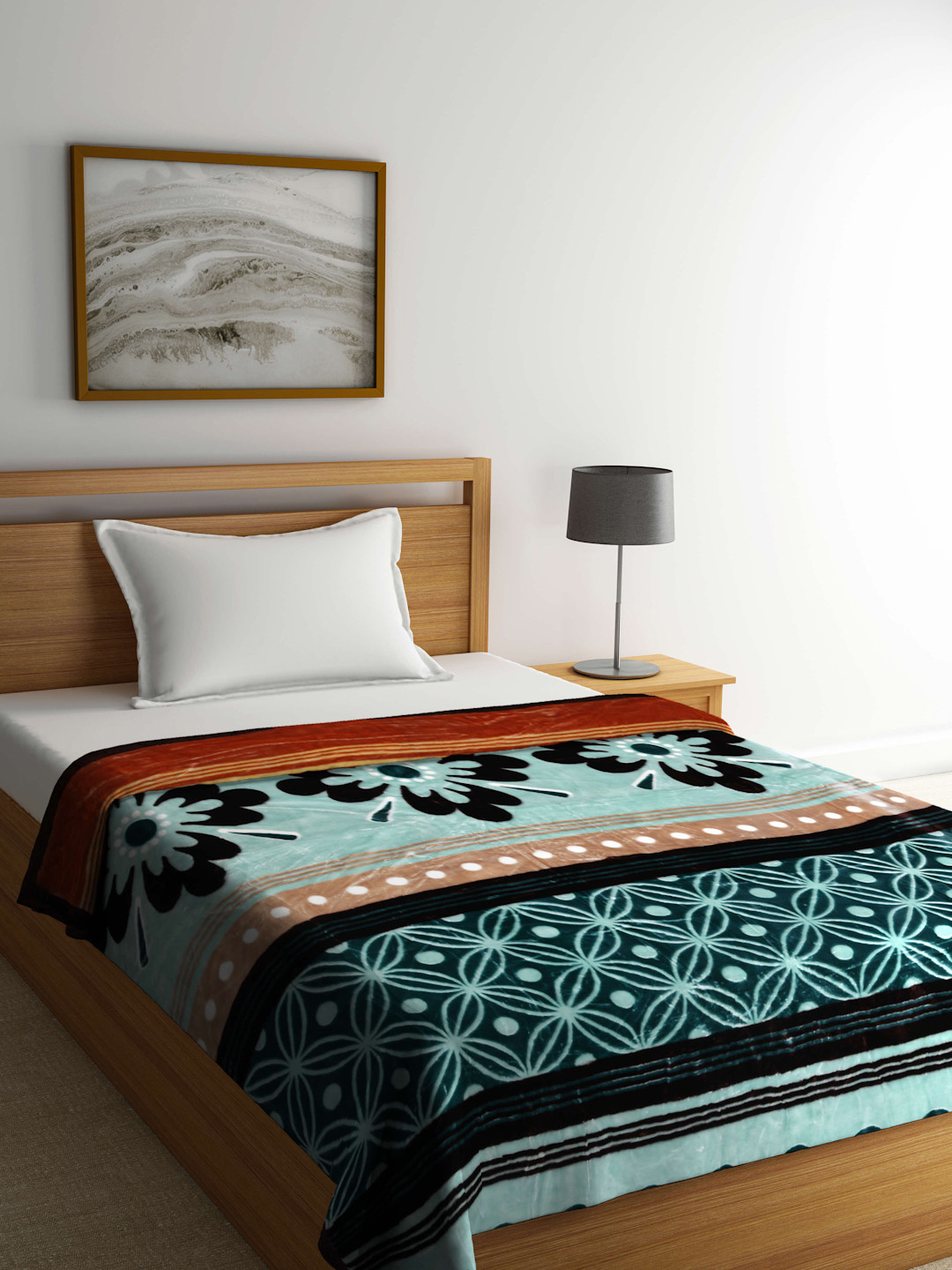 Buy BOMBAY DYEING Blue & Brown Floral Mink Heavy Winter Single Bed