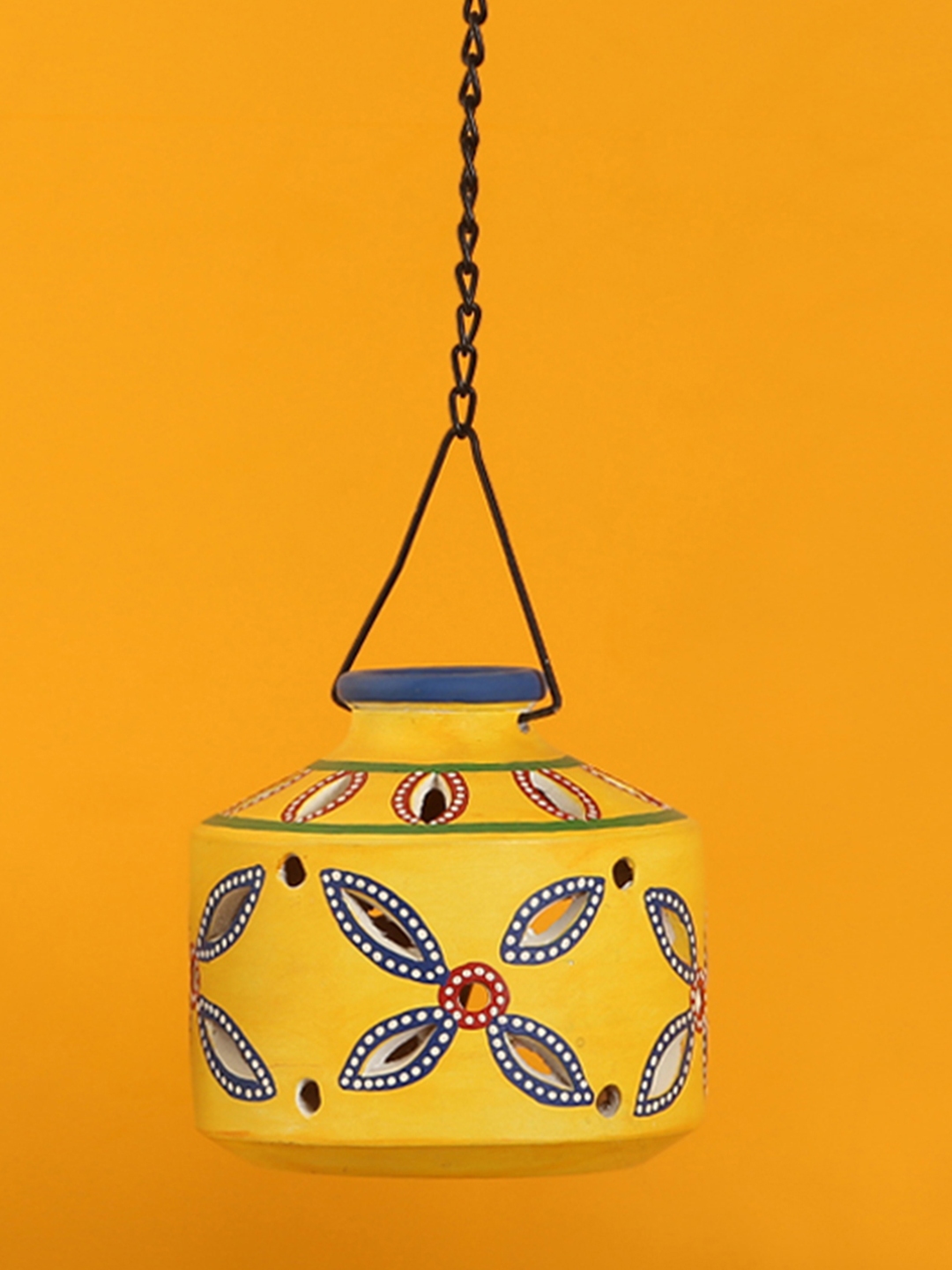 Buy ExclusiveLane Yellow Terracotta Hand Painted Hanging Candle Holder - Candle Holders for ...
