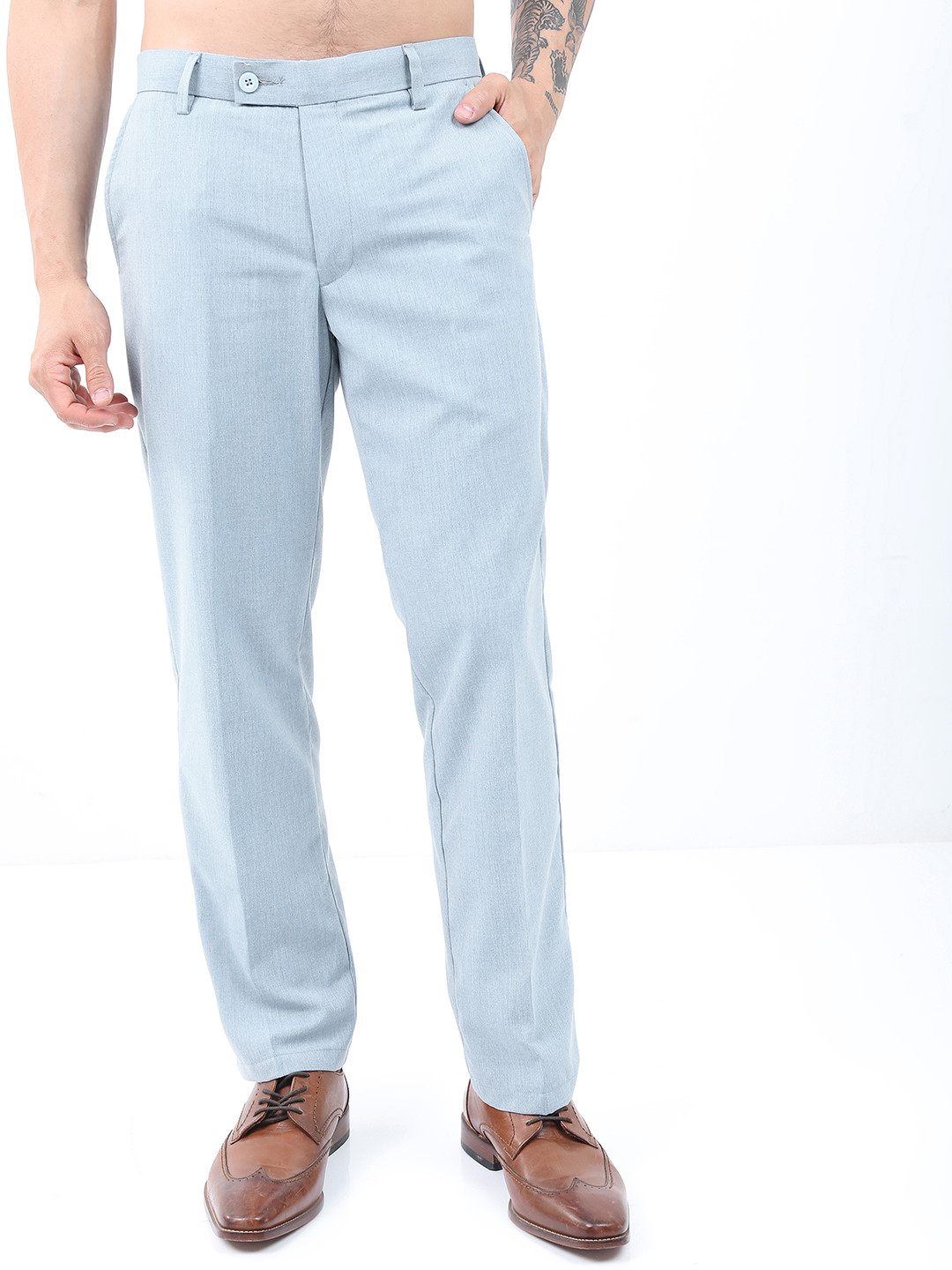 Buy HIGHLANDER Men Smart Formal Trousers With Elasticated Waist Band