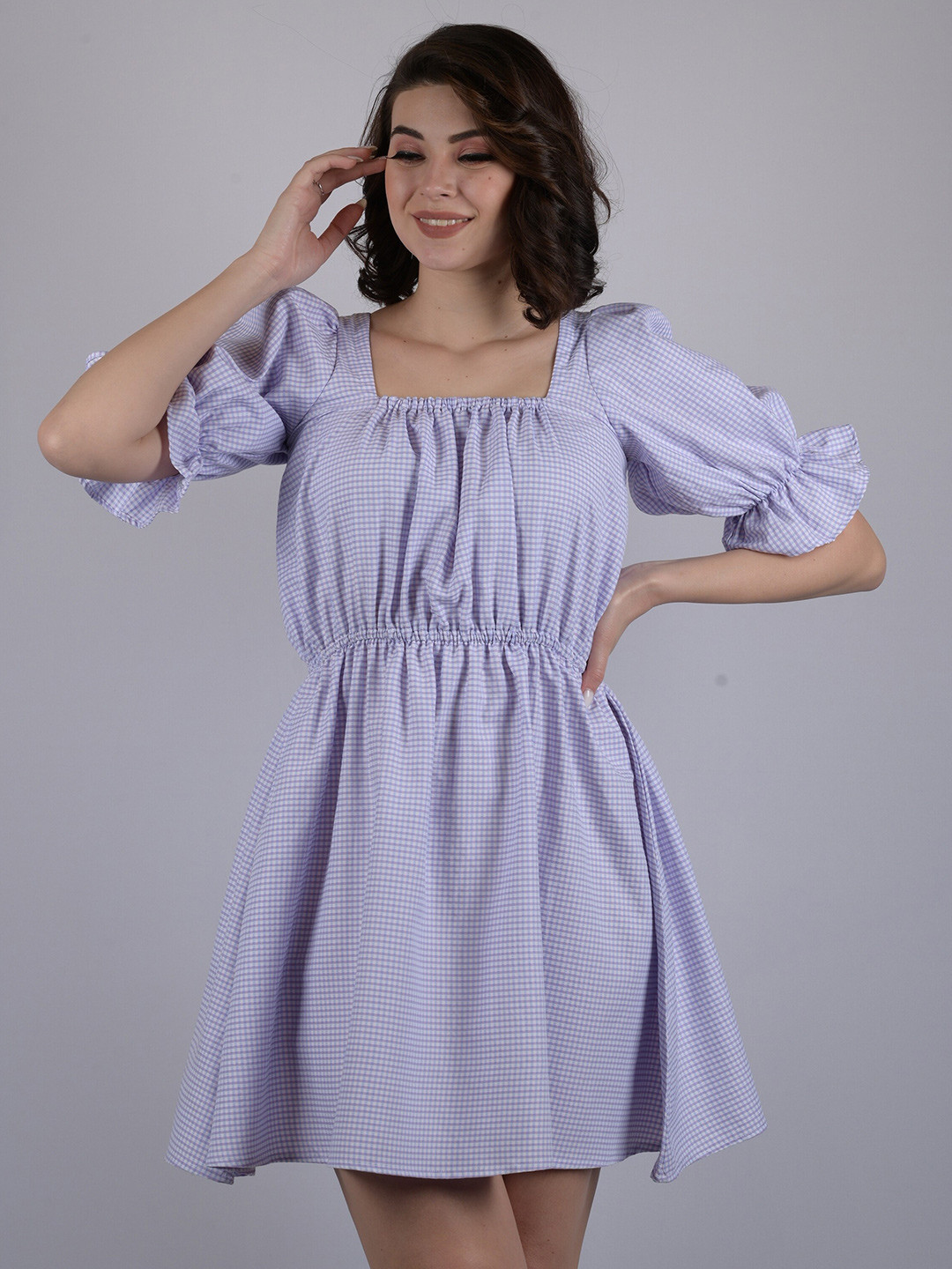 OWO THE LABEL Women Lite Purple Square Neckline  Dress (OTL-DRS1023)