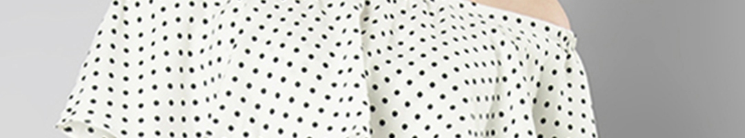 Buy FabAlley Women White Polka Dot Print Ruffle Bardot Top - Tops for ...