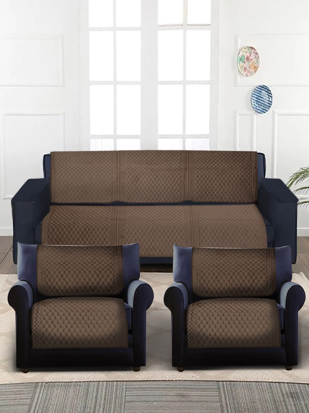 Buy Slushy Mushy Brown Pack Of 10 Quilted Sofa Covers Sofa Covers for
