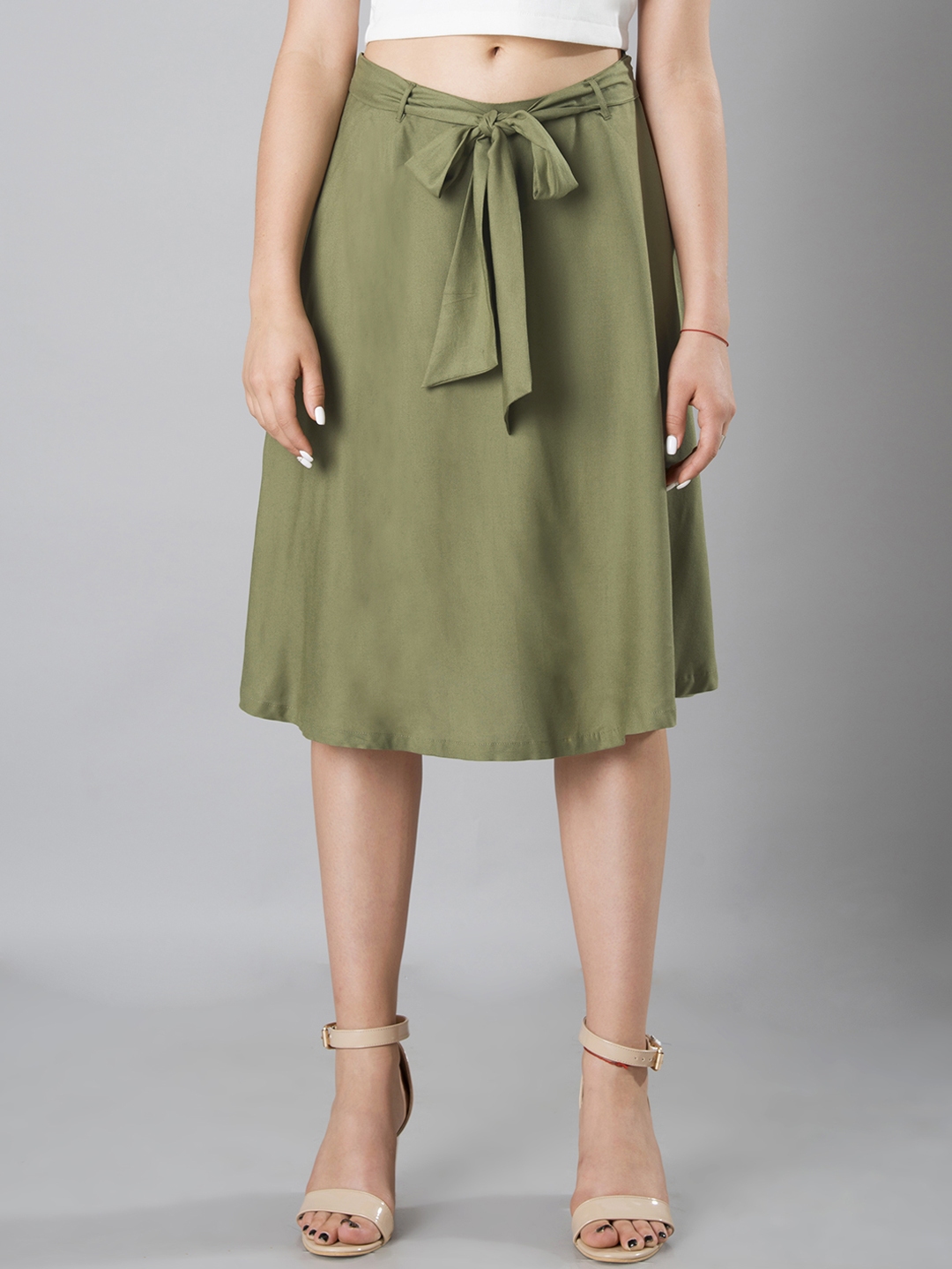 Buy Faballey Olive Green Knee Length Skirt Skirts For Women 2106781 Myntra 6375