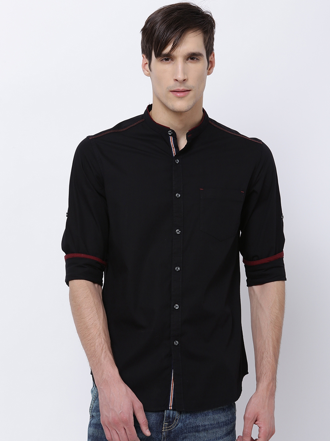 Buy LOCOMOTIVE Men Black Slim Fit Solid Casual Shirt - Shirts for Men ...