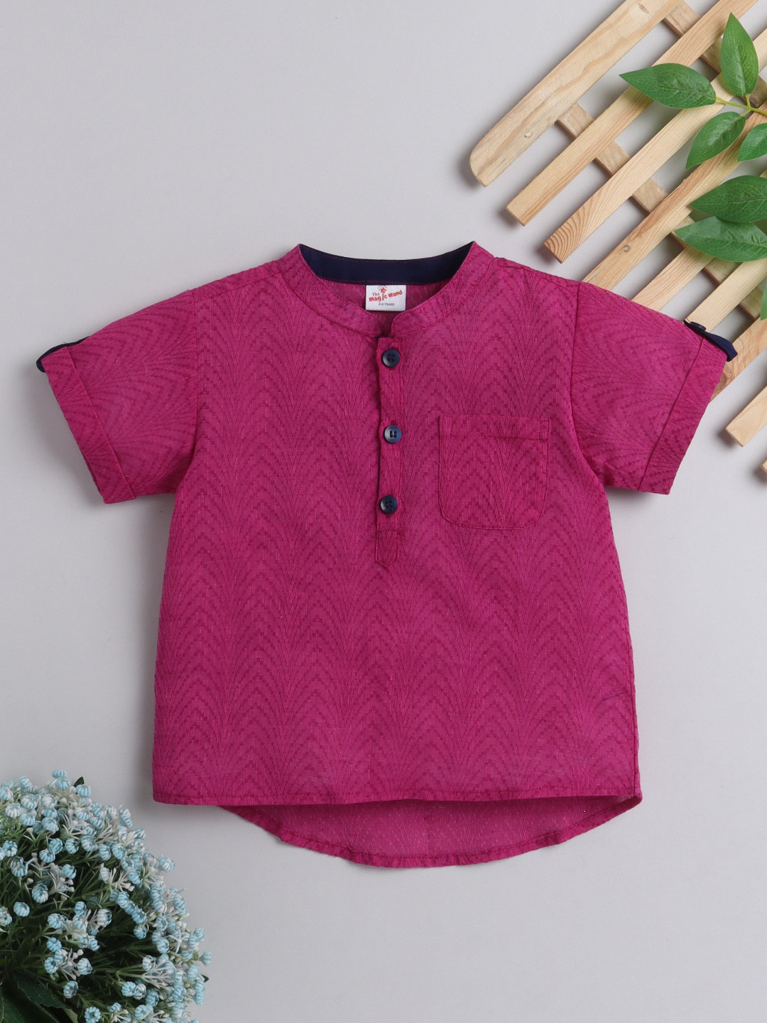 Babyhug Full Sleeve Boys Ikkat Weave Kurta With Dobby Dhoti- Navy Blue main image 1