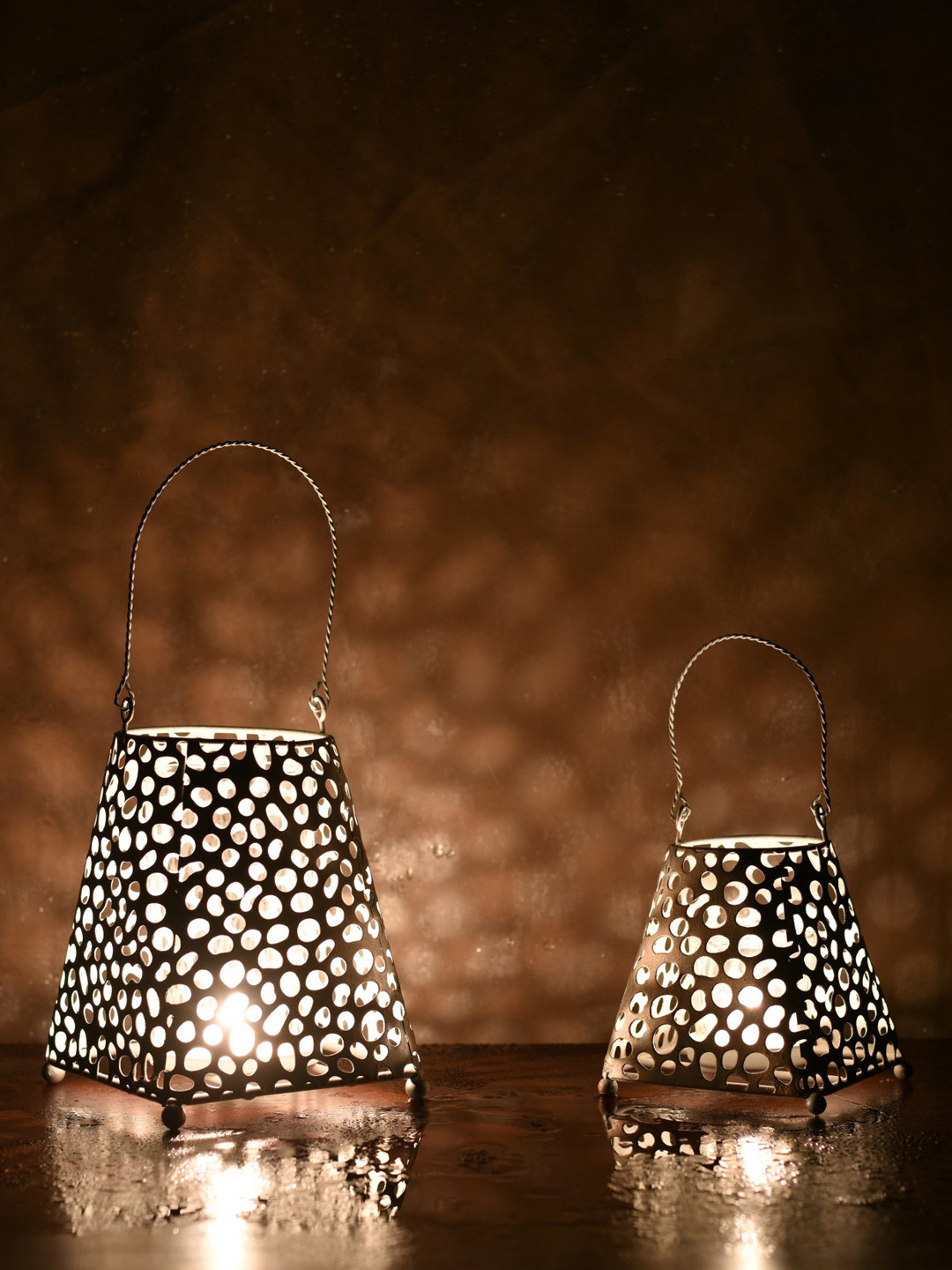 Buy OddCroft Grey & Gunmetal Toned Set Of 2 Candle Holders Candle