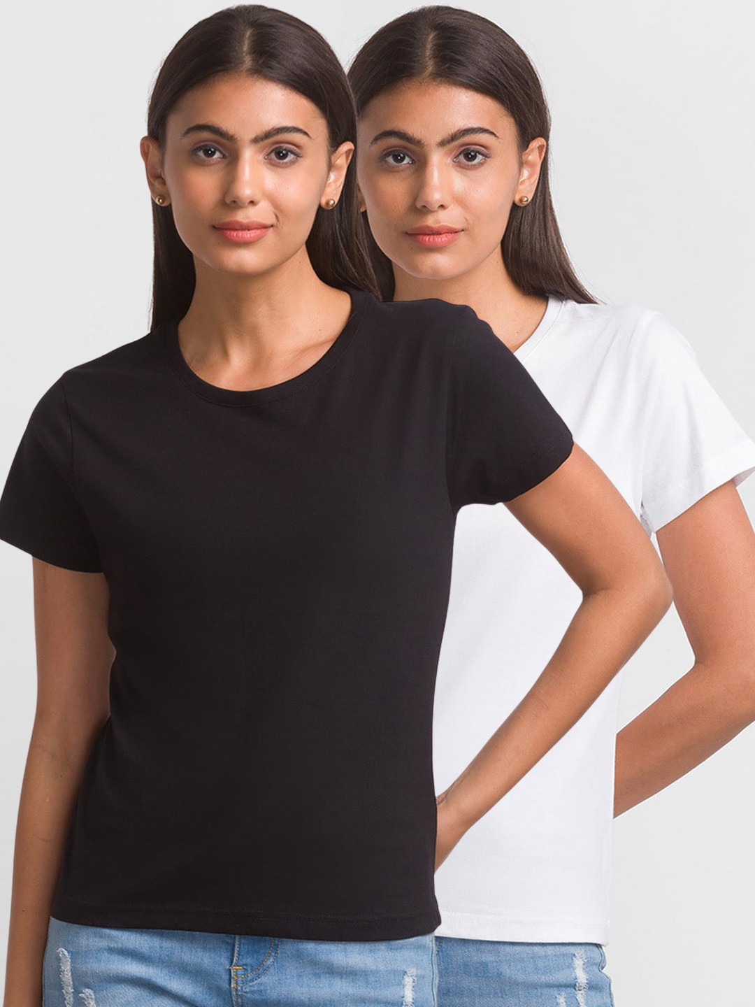 Buy FashionRack Women Black & White Cotton T Shirt Pack Of 2 Tshirts
