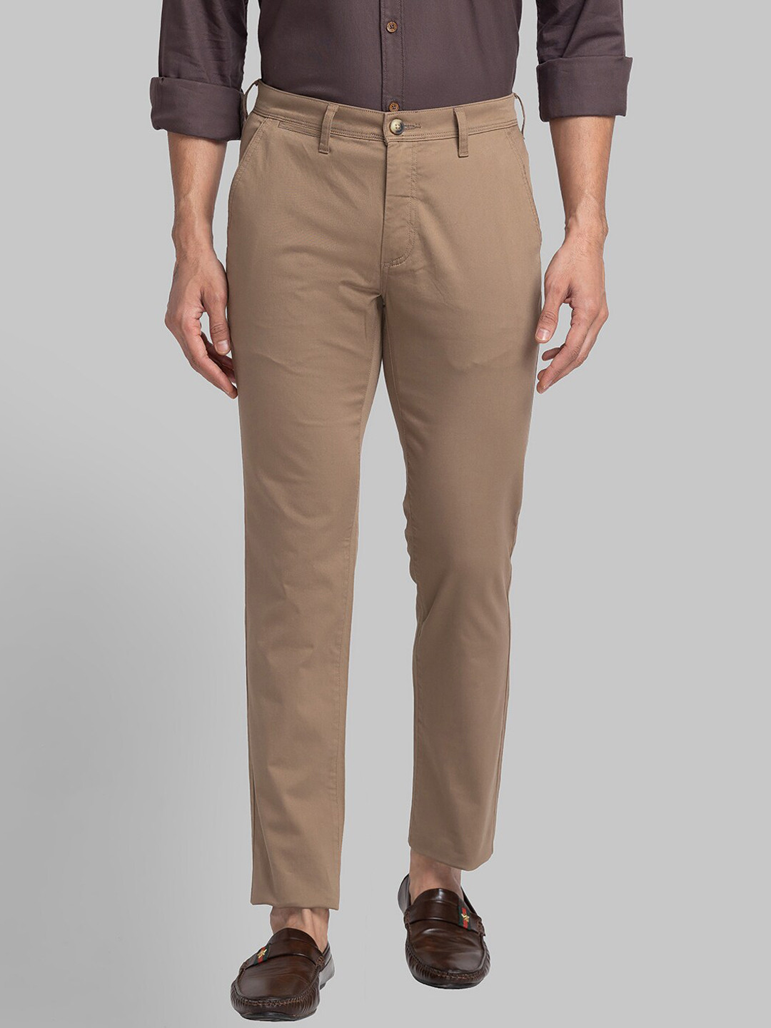 Buy Parx Men Brown Tapered Fit Cotton Causal Trousers - Trousers for ...