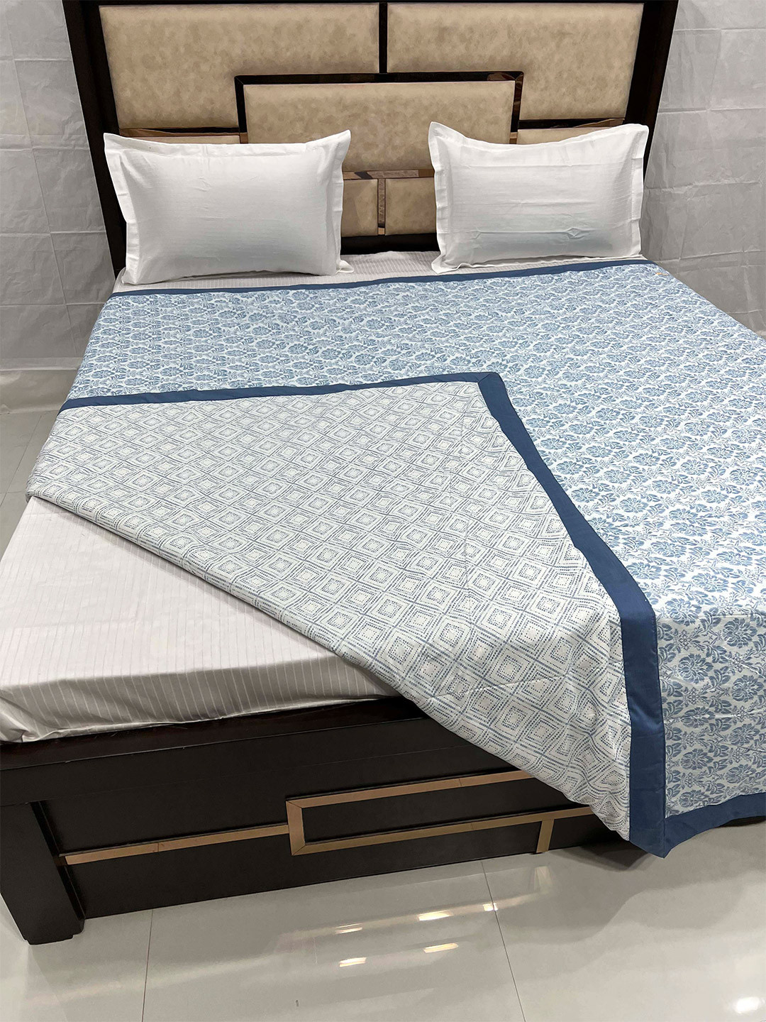 Buy Pure Decor Blue & White Floral Pure Cotton AC Room 300 GSM Double