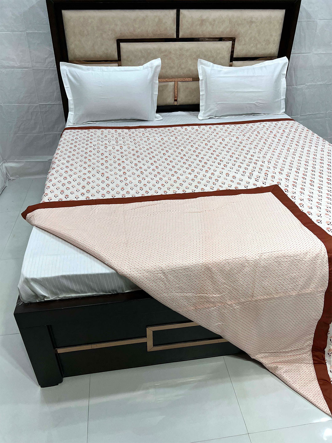 Buy Pure Decor White & Brown Floral Pure Cotton AC Room 300 GSM Double