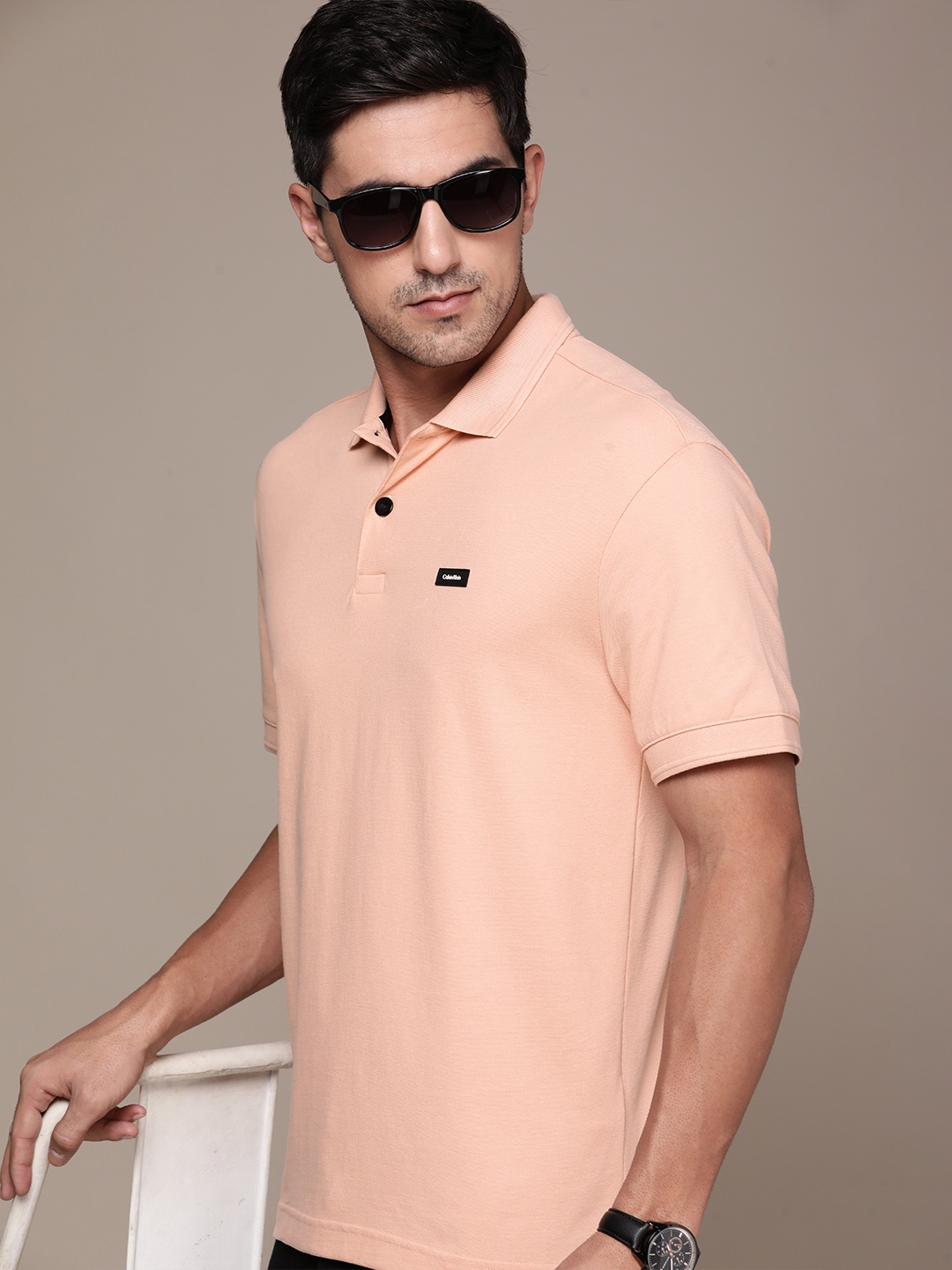 Buy Calvin Klein Jeans Men Solid Polo Collar T Shirt With Applique ...