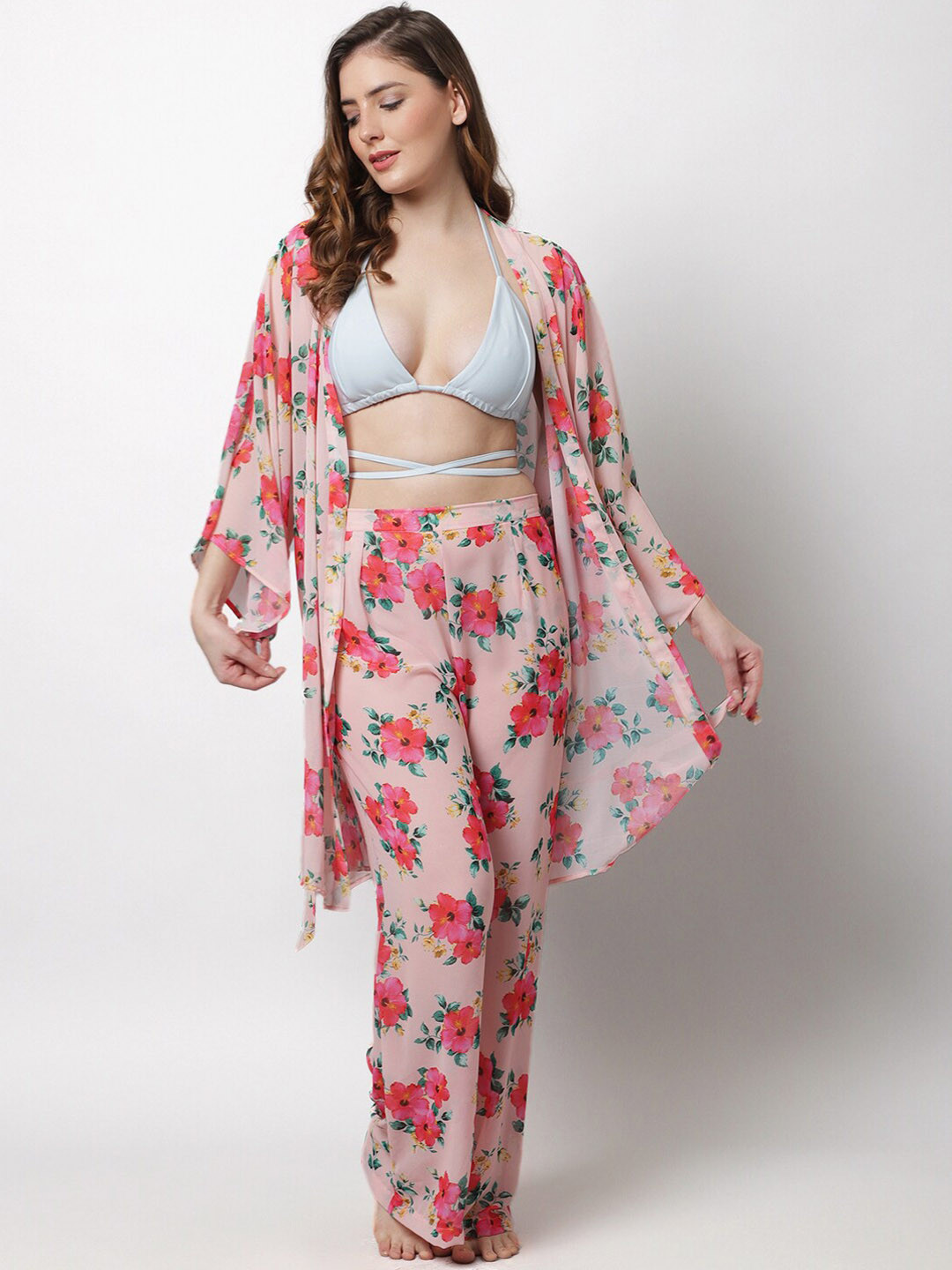 Buy EROTISSCH Women Floral Printed Robe & Palazzo Swim Set Swimwear