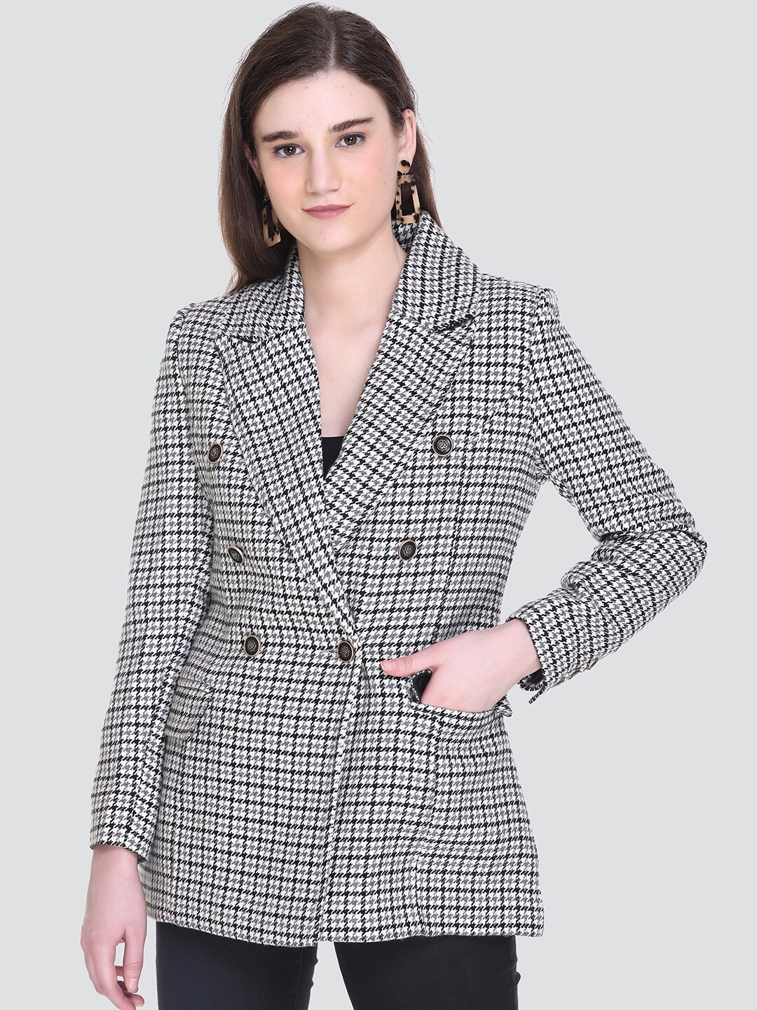 Buy HONNETE Women Checked Double Breasted Over Coat - Coats for Women ...
