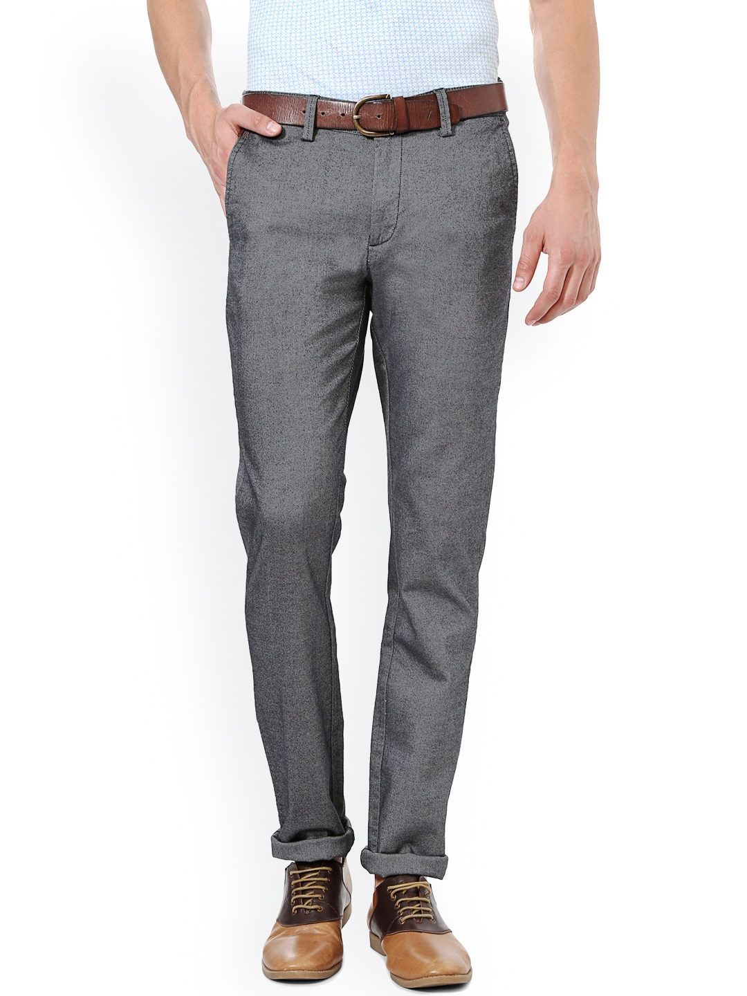 Buy Allen Solly Men Grey Regular Fit Solid Regular Trousers - Trousers ...