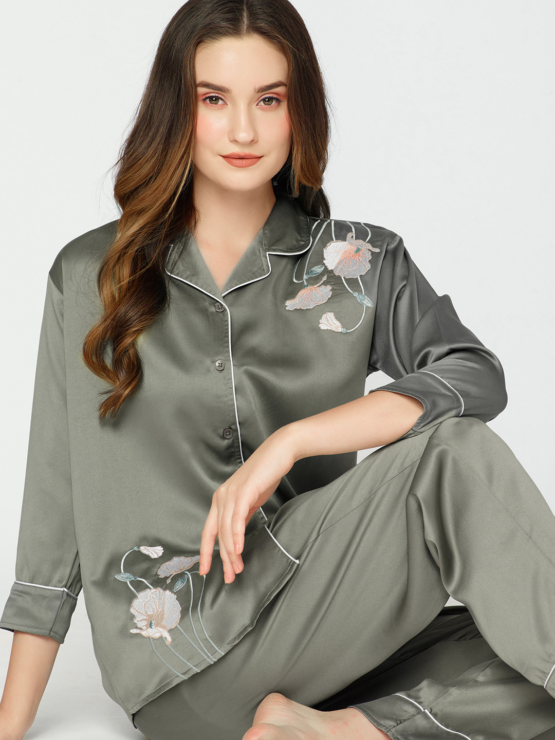 Buy I Like Me Women Printed Lapel Collar Night Suit Night Suits for