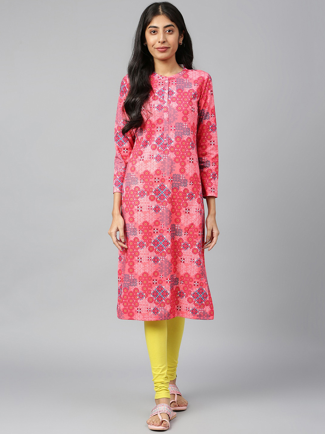Buy AURELIA Floral Band Collar Printed Kurta Kurtas for Women