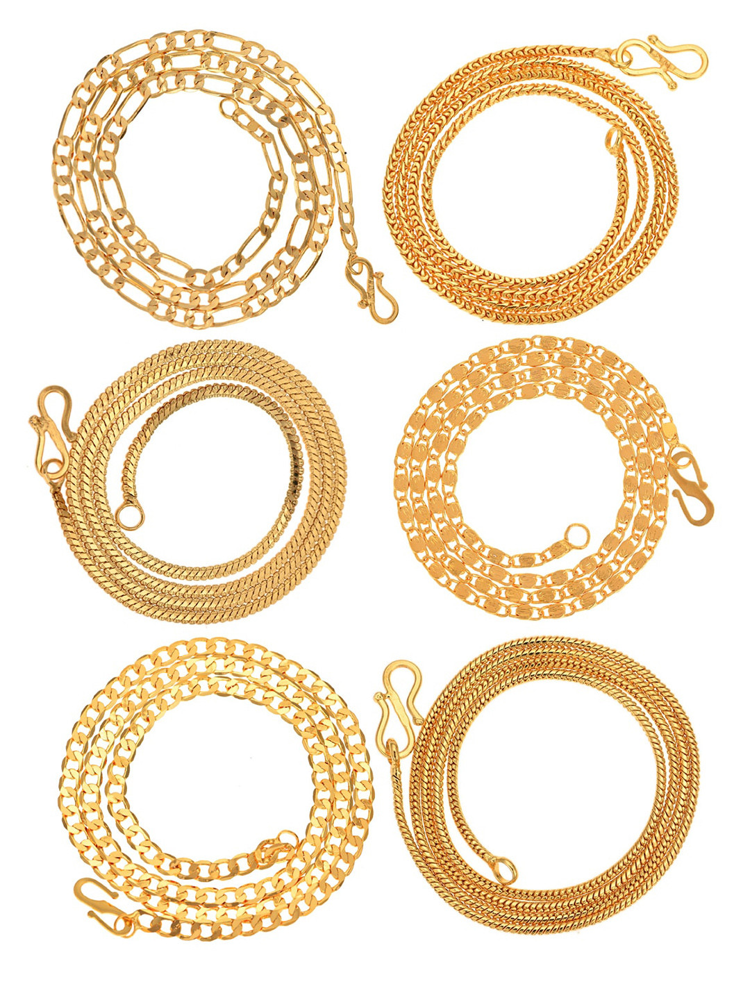 Buy AanyaCentric Pack Of 6 Brass Gold Plated Chain Necklace And