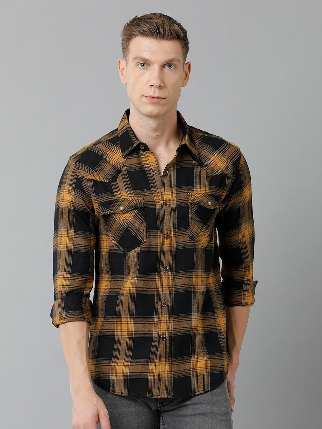 Men's Multi Tartan Checked Cotton Comfort Slim Fit Casual Shirt