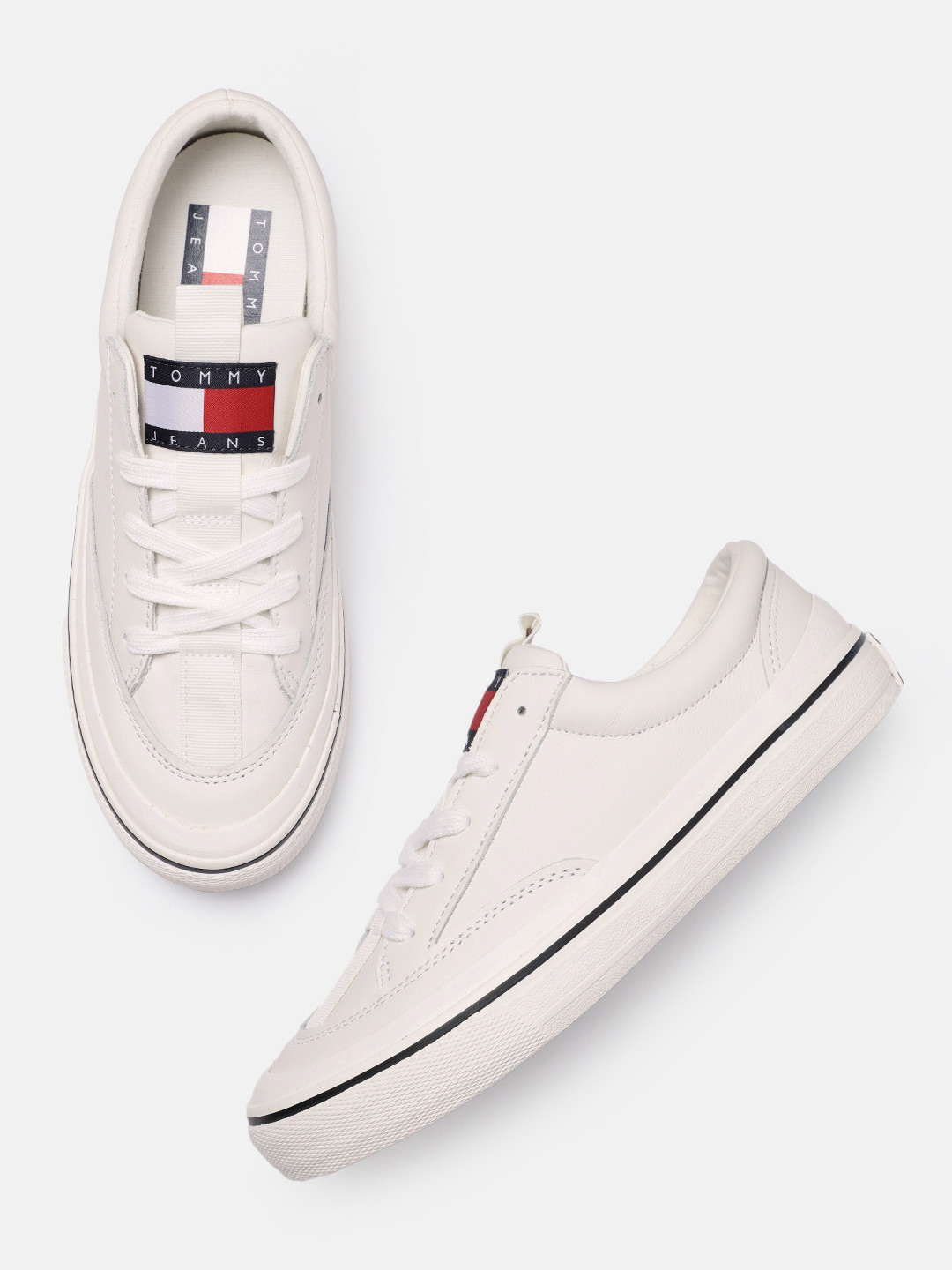 Tommy Hilfiger Jeans Cream Leather Low Top Sneakers main image 0